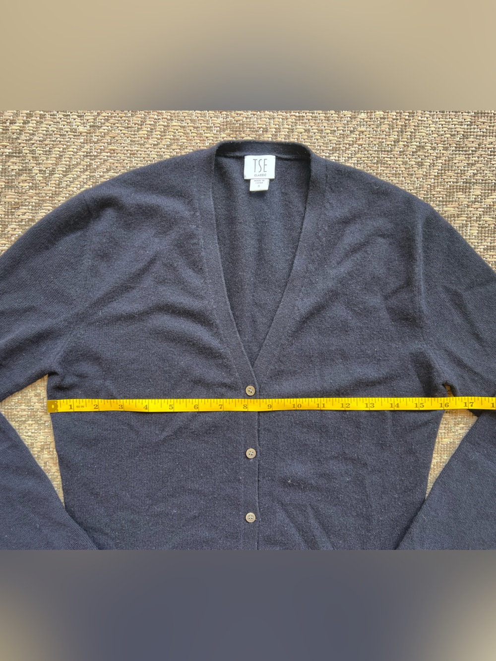 TSE Classic Cardigan S Navy Blue 100% Pure Cashmere V Neck Button Front Sweater - Picture 3 of 6